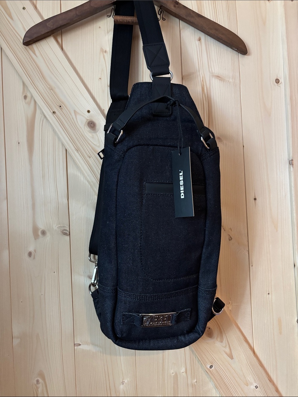 Diesel Men's Black Sling Bag with Branded Tag